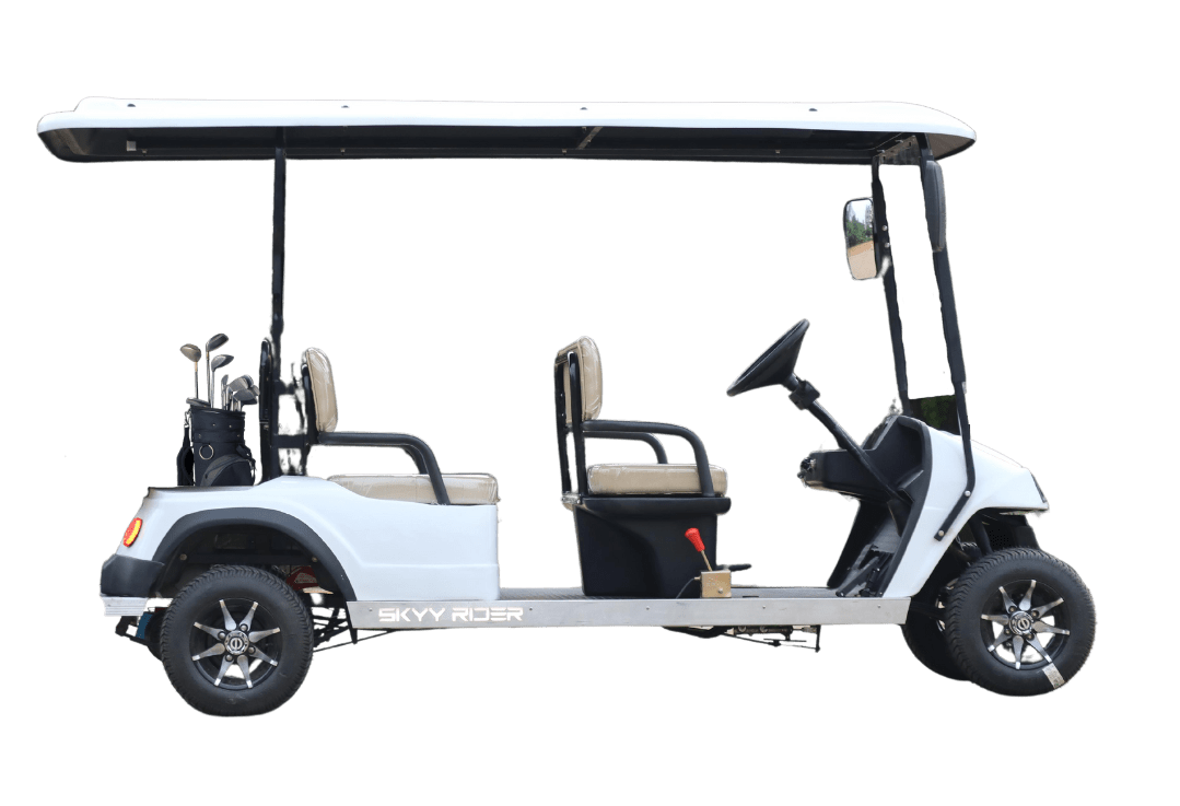 A sleek 4-seater electric golf cart from Nucleus Motors, a leading electric vehicle company in India, designed for efficient and eco-friendly transport.